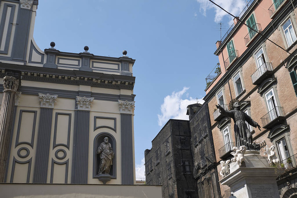 Naples, Italy - July 24, 2018 : San Paolo Maggiore dome and San Gaetano monument - Zdjęcie, obraz