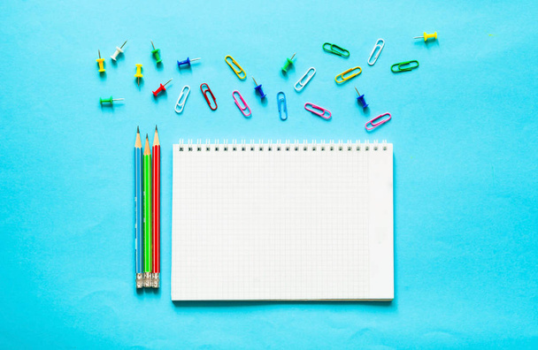 Back to school. School supplies on blue background - Photo, Image