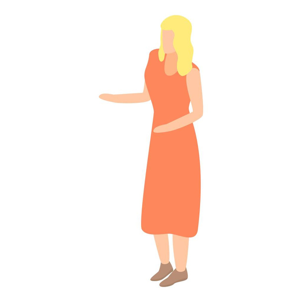 Blonde girl in red dress icon, isometric style - ベクター画像