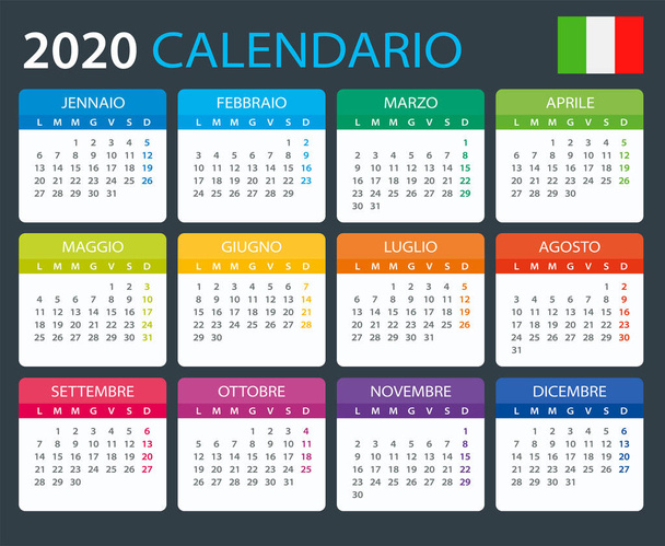 2020 kalendarz włoski-ilustracja wektorowa - Wektor, obraz