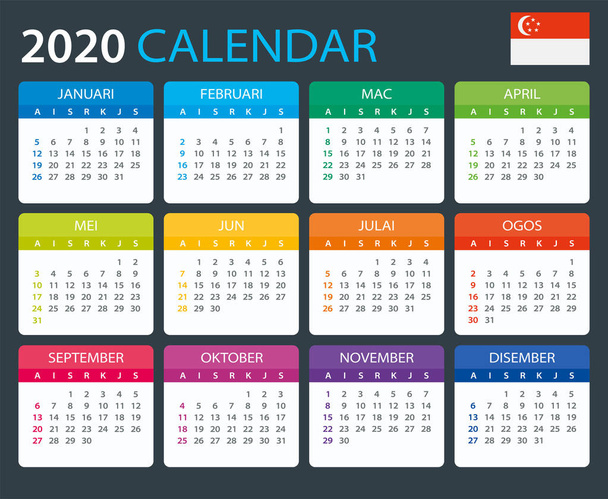 2020 Calendar Singaporean - vector illustration - Vector, afbeelding