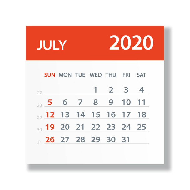 July 2020 Calendar Leaf - Vector Illustration - Vector, Image