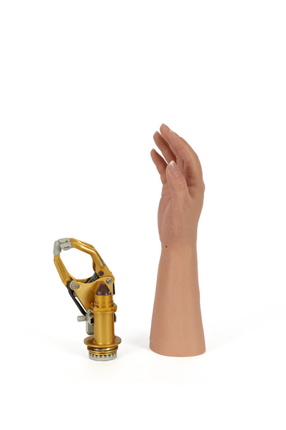 prótese de mão de alta tecnologia com pele sintética para substituir um a
 - Foto, Imagem