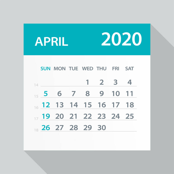 2020 Απριλίου φύλλο ημερολογίου-απεικόνιση διανυσματικού φορέα - Διάνυσμα, εικόνα