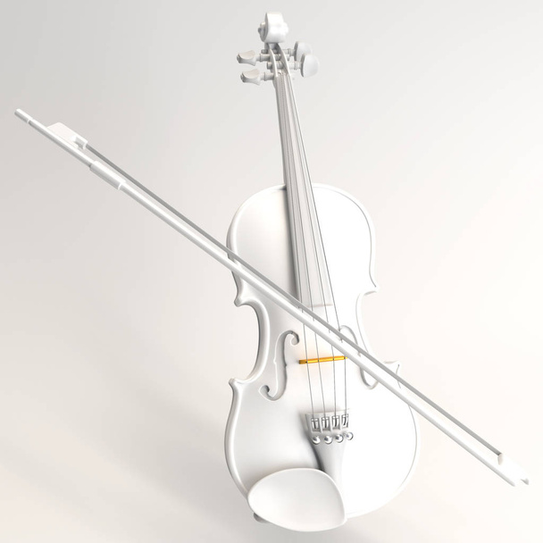 weiß polierte Geige im Hintergrund. 3D-Visualisierung Illustration von Musikinstrumenten - Foto, Bild