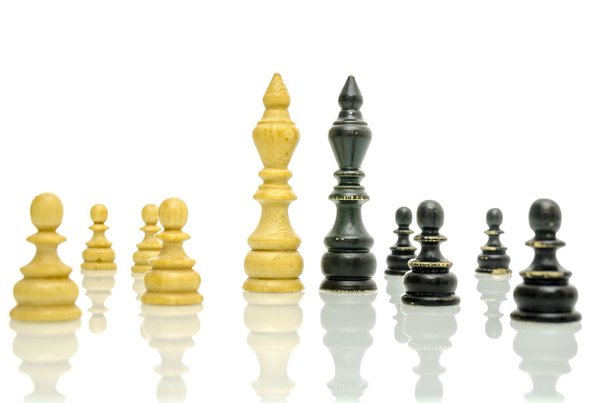 staré černé a bílé Šachové figury - Fotografie, Obrázek