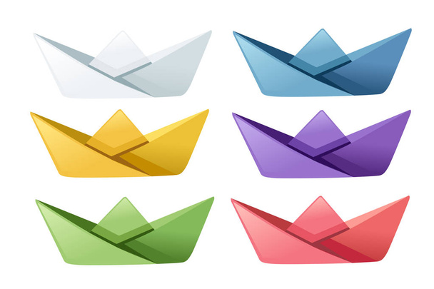 Conjunto de barcos de papel plegados de colores ilustración vectorial plana aislada sobre fondo blanco
 - Vector, imagen