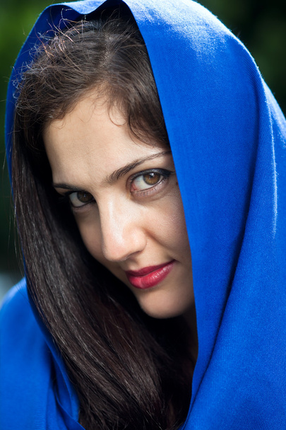 Beautiful young woman in head scarf - Fotoğraf, Görsel