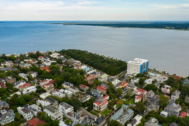 Charleston South Carolina on the water aerial drone shot - Photo, Image