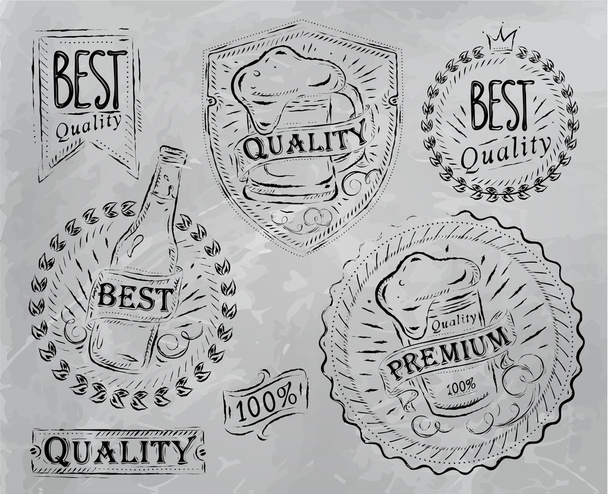 Vintage print design elements on the subject of beer quality - Vector, Image