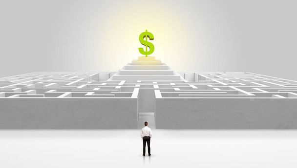 Man standing outside of a maze with profit concept on the middle - Photo, Image