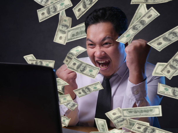 Businessman Excited to See Money From His Laptop - Foto, imagen