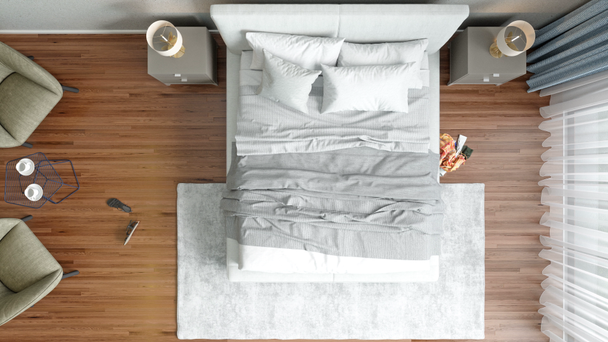 Top uitzicht op een moderne slaapkamer - Video