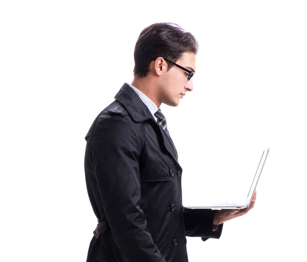 fiatal üzletember laptop elszigetelt fehér háttér - Fotó, kép