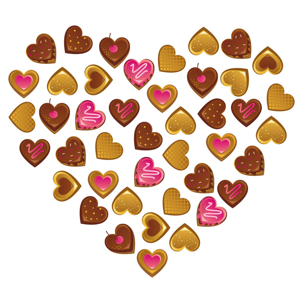 Heart shape sweet cakes - Vector, imagen