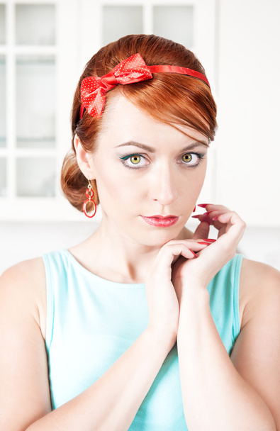 Portrait of stylish beautiful woman with red hair - Фото, изображение