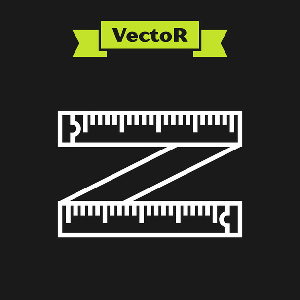 White line Tape measure icon isolated on black background. Measuring tape. Vector Illustration - Vector, Image