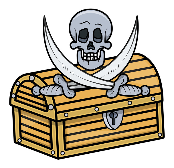 Scatola del tesoro con teschio e spada incrociata - Illustrazione del cartone animato vettoriale
 - Vettoriali, immagini