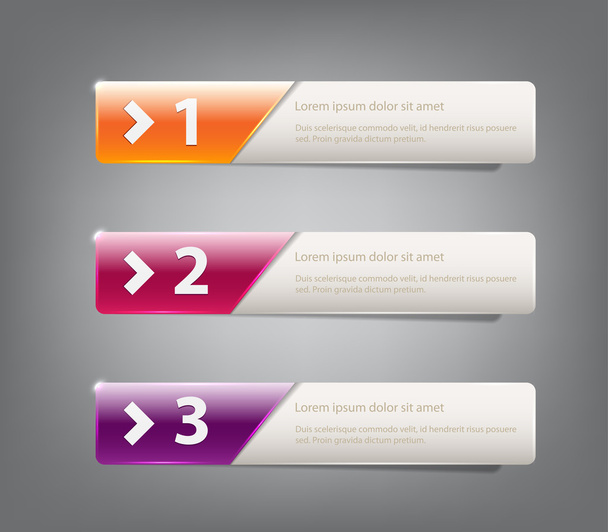 Three modern plastic banners template for step presentation - Vector, Image