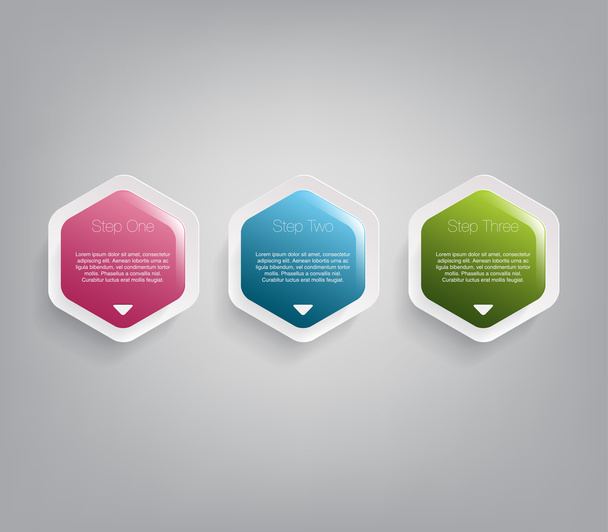 Tre colorati banner modello per la presentazione passo
 - Vettoriali, immagini