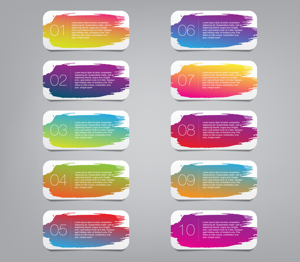 A set of 10 colorful vector stickers labels tags with a brush stroke hand painted background - ベクター画像