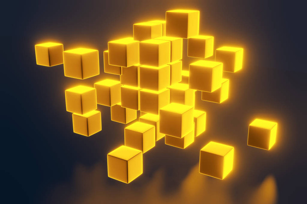 3D cubi blocco d'oro su sfondo scuro. Rendering 3D
 - Foto, immagini