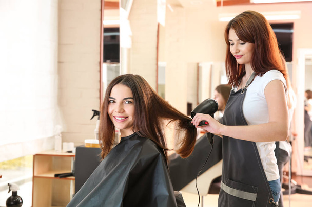 Female hairdresser working with client in salon - Photo, Image