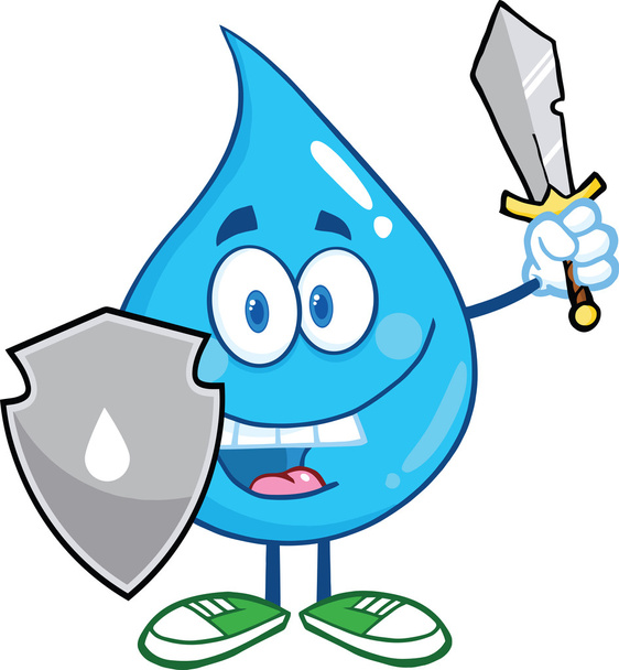 Water Drop Cartoon Guarder With Shield And Sword - Photo, Image