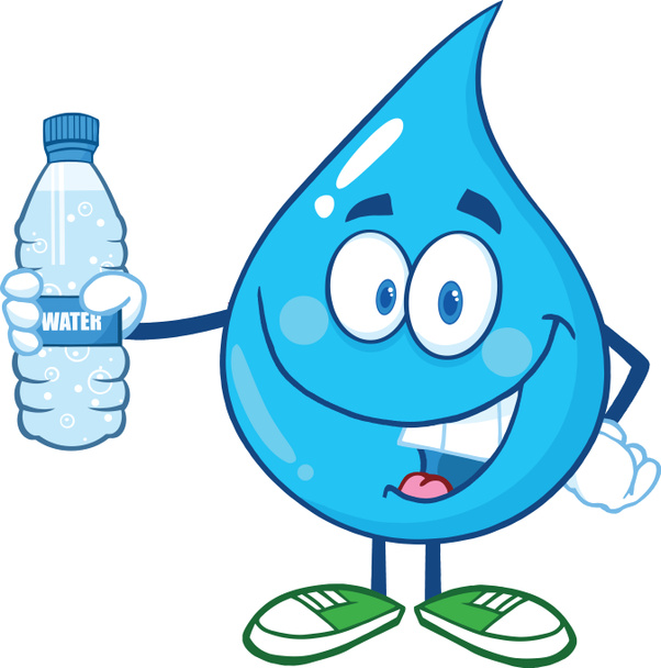 Wasser Tropfen Charakter hält eine Flasche Wasser - Foto, Bild