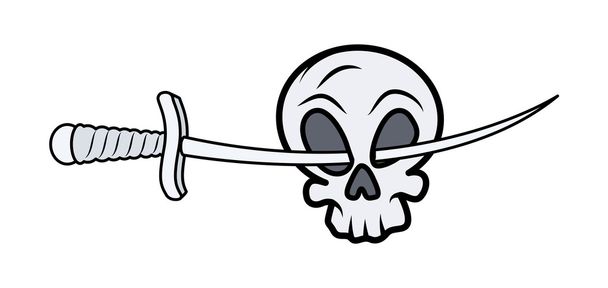 Totenkopf mit Schwert in den Augen - Vektor Cartoon Illustration - Vektor, Bild
