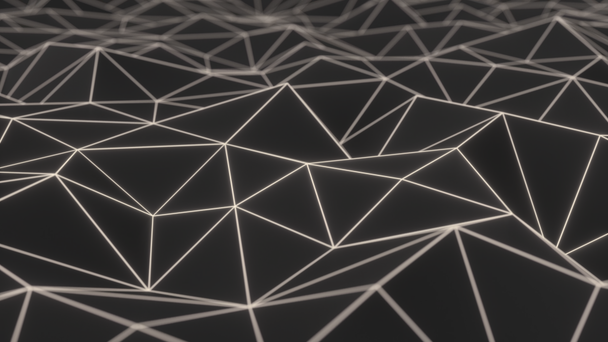 abstrakter animierter Hintergrund aus polygonaler Form. dunkle Low Poly verdrängte Oberfläche mit weiß leuchtenden Verbindungslinien. 3D Rendering Animation Schleife - Filmmaterial, Video