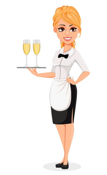 Waitress holds two glasses of champagne - Vector, Image