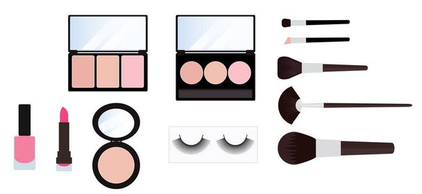 make up kit cosmetics set on white background vector illustration - Vector, Image