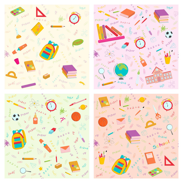 Multicolour vector seamless pattern with school supplies and sta - Vector, Image