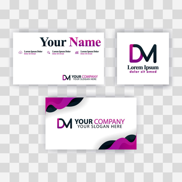 Clean Business Card Template Concept. Vector Purple Modern Creative. MD Letter logo Minimal Gradient Corporate. DM Company Luxury Logo Background. Logo D for print, marketing, identity, identification, marketing, promotion, advertisement, brochure - Vector, Image