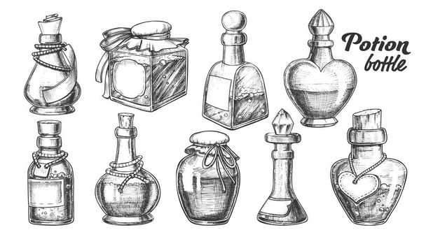 Collection Of Different Potion Bottles Set Vector - Vector, Image