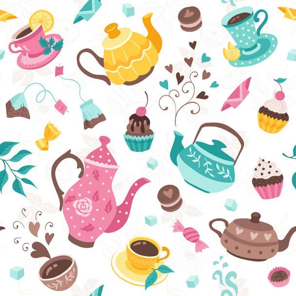 teapots and cups pattern - Wektor, obraz