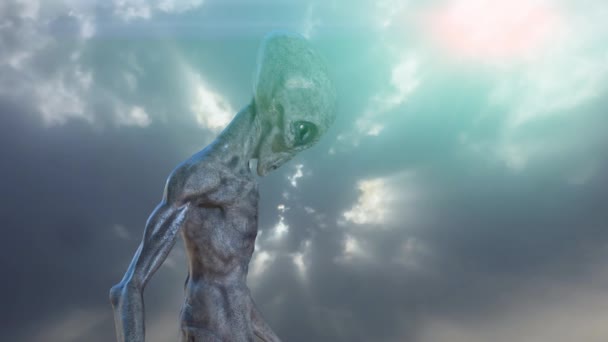 gray alien on dark background. 3d render - Video
