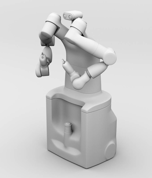 Clay tekee itseohjautuvasta kaksikätisestä robotista. Yhteistyörobotti käsite. 3D-renderöintikuva
. - Valokuva, kuva