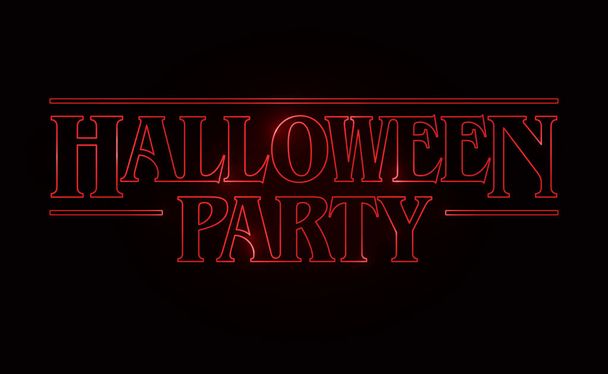 Halloween Party text design, Halloween word with Red glow text on black background. 80's style, eighties design. - Вектор,изображение