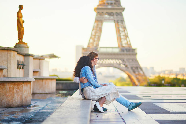 Happy romantic couple in Paris, near the Eiffel tower - Photo, Image