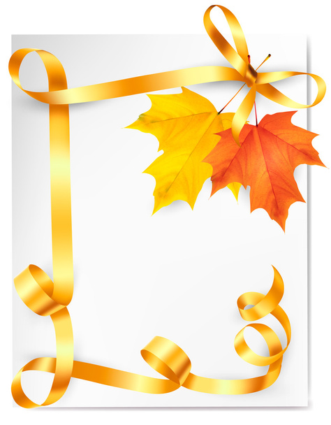 Autumn background with colorful leaves and gold ribbons. Back to - Vettoriali, immagini