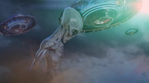 alieno grigio su sfondo scuro. rendering 3d
 - Filmati, video