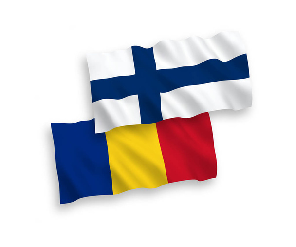 Flaggen Rumäniens und Finnlands auf weißem Hintergrund - Vektor, Bild