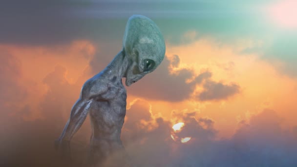 grauer Alien auf dunklem Hintergrund. 3D-Darstellung - Filmmaterial, Video
