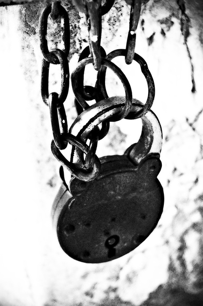padlock securing two metal chains - Photo, Image