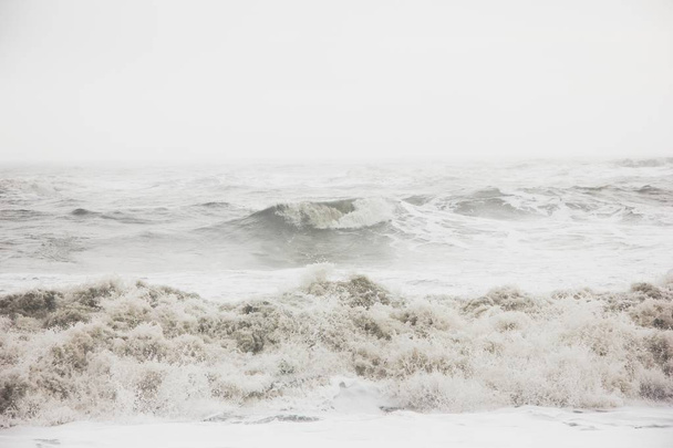 Beautiful scenery of amazing strong ocean waves during misty weather in the countryside - 写真・画像
