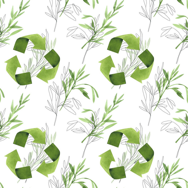 Zero waste symbols with leaves pattern - Zdjęcie, obraz
