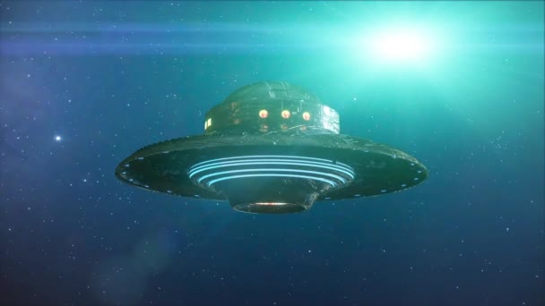 UFO που πετάει σε σκοτεινό φόντο. απόδοση 3D - Πλάνα, βίντεο