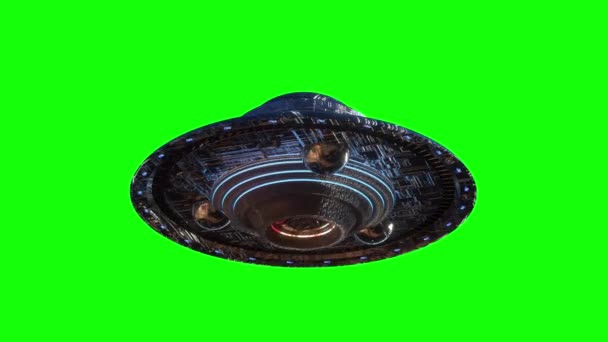 Ufo lentää vihreällä taustalla. 3d renderointi
 - Materiaali, video